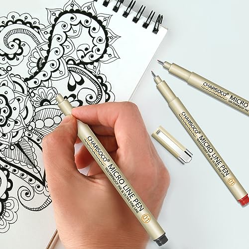 CHARSOCO 01 Micro Pen, Fine Point Pen with 12 Colors, Waterproof Archival Ink, 0.25mm Fineliner Ink Pens for Artist Illustration, Sketching, Anime, CHARSOCO