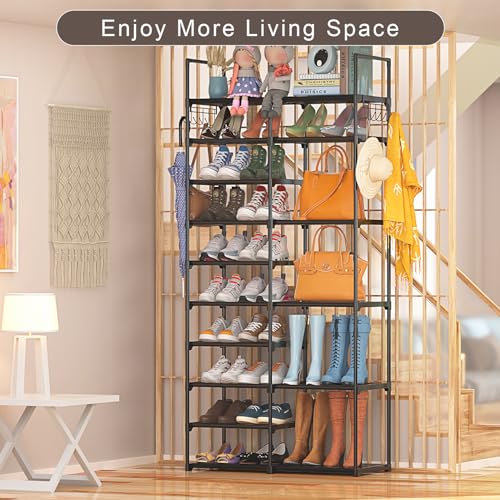 Kottwca 2 Row 10 Tier Tall Shoe Rack Organizer for Closet Entryway, 40-45 Pair Shoe Boot Storage Rack, Metal Shoe Shelf Small Vertical Stackable Shoe Kottwca