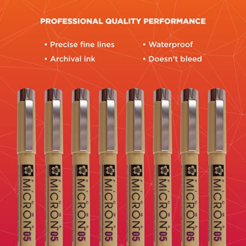 SAKURA Pigma Micron Fineliner Pens - Archival Black, Colored Ink Pens for Writing, Drawing, Journaling - 05 Point Size - 8 Pack SAKURA