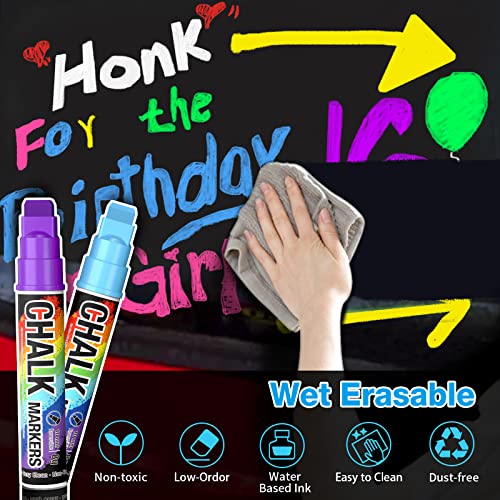 Window Chalk Markers for Cars Washable: 8 Colors Jumbo Liquid Chalk Marker with 10mm Thick Tips, Big Chalkboard Markers, Car Window Paint Markers Pen KERIFI