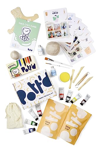 Pott'd™ Home Air Dry Clay Pottery Kit for Beginners. DIY Kit for Adults. Kit Includes: Air-Dry Clay for Adults, Tools, Paints, Brushes, Sealant, Pott'd
