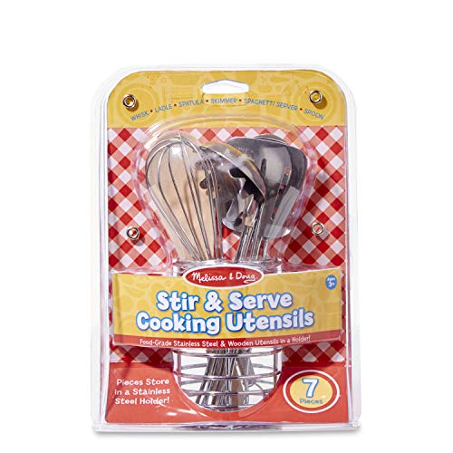 Melissa & Doug Stir and Serve Cooking Utensils (7 pcs) - Stainless Steel and Wood Melissa & Doug