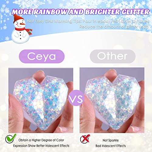 Ceya Chunky Glitter, 4.9oz/ 140g Iridescent White Craft Glitter Powder Mixed Fine Metallic Nail Sequins Flakes for Epoxy Resin, DIY Crafts Tumblers ceya