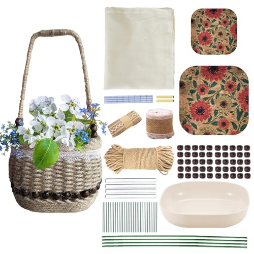 AOUXSEEM 99 Pcs Basket Weaving DIY Kits for Beginners, Jute Rope Woven Lace Storage Flower Basket with Handles for Easter Picnics Home Wedding AOUXSEEM