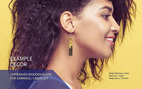 30pcs Unfinished Wood Earring Blank,Wood Strip Blank, Rectangle Laser Cut Unfinished Wood Cutouts (Mix Sizes) ACFENG Laser