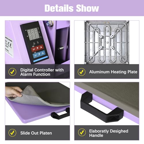 PlanetFlame Heat Press 15x15 inch Industrial Quality Sublimation Heat Press, Slide Out Heat Transfer Machine for T-Shirt, Purple PlanetFlame