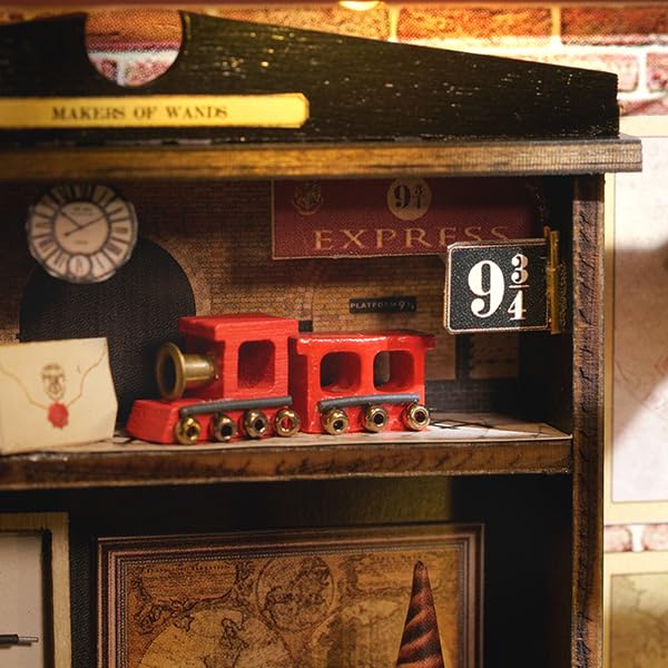 DIY Book Nook Kit Expanable Miniature Dollhouse Kit, Retro European Magic House Bookshelf Insert Model with LED Light, Bookend Building Set Hobbies Hallisun