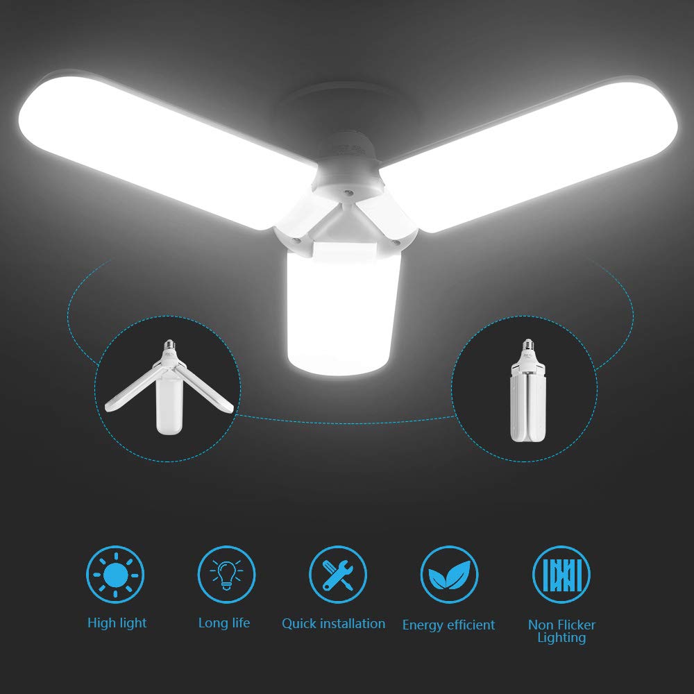 LED Garage Light,400 Watt Equivalent 6000K,Cool Daylight White LED Area Light,E26/E27 Medium Base,for Outdoor Factory Warehouse Barn Backyard and DooVii