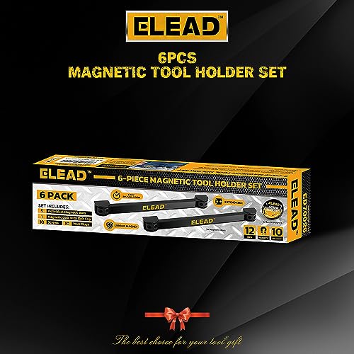 Magnetic Storage Organizer Tool Holder - 6-Piece Wall Mount Rack Garage Organization Power Magnet Hanger Workbench Board Slatwall Van Organizers ELEAD