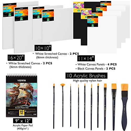 VISWIN Deluxe Acrylic Paint Set, Artist Painting Set with French Easel, 15-100ML(3.38 oz) Acrylic Paints, 12-60ML(2 oz)Pouring Paints, Premium VISWIN