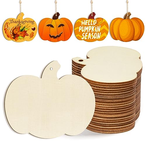 Wooden Pumpkins Ornaments to Paint Halloween Thanksgiving Decoration Cutouts Unfinished 24PCS 3.5 x 3 inches, DIY Blank Unfinished Pumpkin Wood Discs Sophena