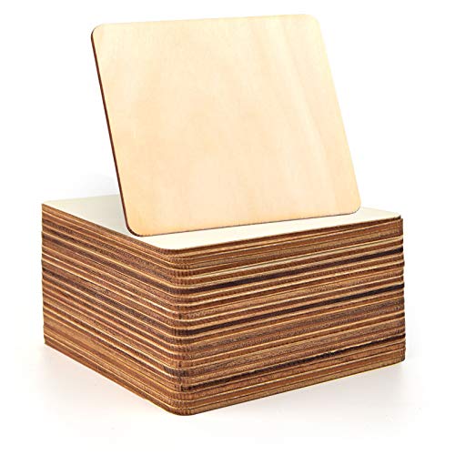 Coopay 40 PCS 6 inches Unfinished Wood Squares Natural Wood Slices Wooden Square Cutouts for Painting Writing Carving DIY Supplies, and Home Coopay