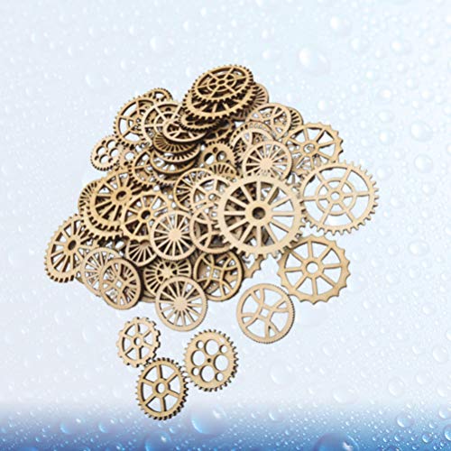 Amosfun Unfinished Wooden Cutouts Gear Shape Wood Discs Slices Embellishments for Craft DIY Decoration 50pcs Amosfun