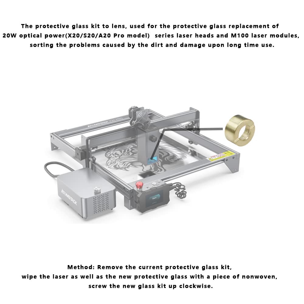 ATOMSTACK Protective Glass to Lens,Original Mirror Replaceable Laser Module Window Lens for ATOMSTACK 20W Optical Power Lasers X20/S20/A20 Pro Model JQlabeit