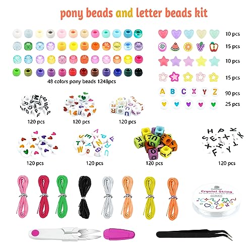 Dowsabel Bracelet Making Kit, 48 Colors Pony Beads Friendship Bracelet Kit Letter Beads Heart Beads for Jewelry Making, DIY Arts and Crafts Gifts for Dowsabel