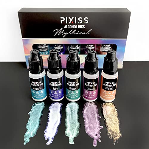 Pixiss Iridescent Color Changing Alcohol Ink Set - 5 Shades of Alcohol Ink for Epoxy Resin Supplies, Yupo Paper, Tumblers, Coasters - Resin Colorant Pixiss
