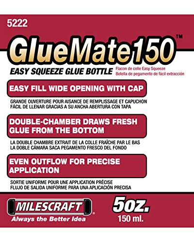 Milescraft 5222 Glue Mate 150-5oz. (150ml) Precision Wood Glue Bottle - Anti-Drip - Dowel and Biscuit Tips Included - Easy Flow Multi-Chamber Design Milescraft