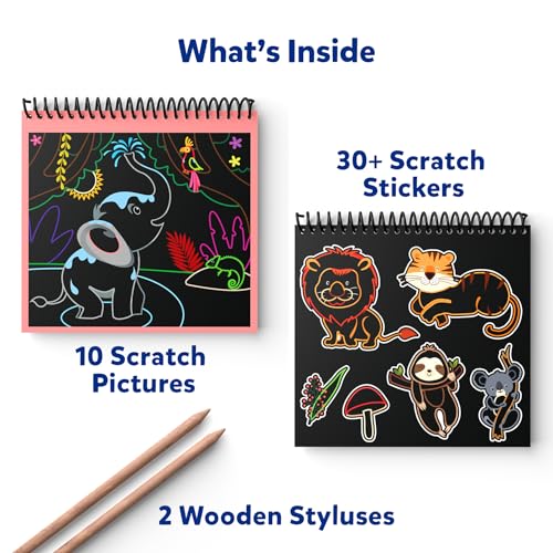 Skillmatics Magical Scratch Art Book for Kids - Animals, Craft Kits & Supplies, DIY Activity & Stickers, Gifts for Toddlers, Girls & Boys Ages 3, 4, Skillmatics