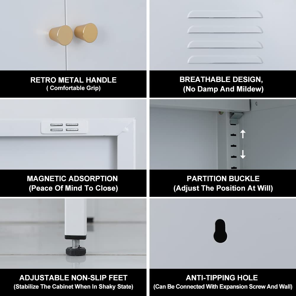 WISUNO Metal Accent Storage Cabinet for Bed Room,Living Room,Home,Hotel,Office,Garage,3-Tier,2 Removable Shelves (2 Metal Door H40.15'', White) WISUNO