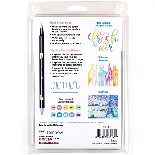 Tombow 56187 Dual Brush Pen Art Markers, Pastel, 10-Pack. Blendable, Brush and Fine Tip Markers Tombow