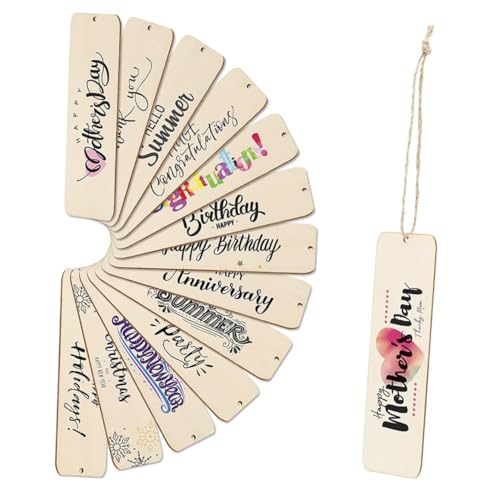 Tofficu 1 Set Wooden Bookmark Blank Tags Hand Made Hanging Tags Wood Art Bookmarks Wood Crafts Tags Unfinished Wooden Slices with Holes Unfinished Tofficu