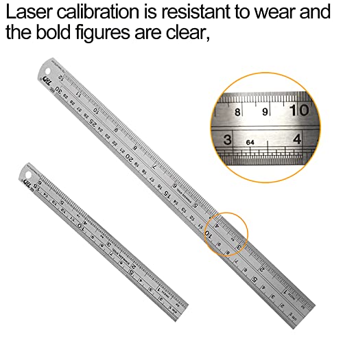 YouOKLight Metal Ruler Set,6 inch Ruler and 12 inch Ruler. Ruler Inches and Centimeters,Metric Ruler 12 Inches,Metal Ruler 12 inch,Drawing YouOKLight