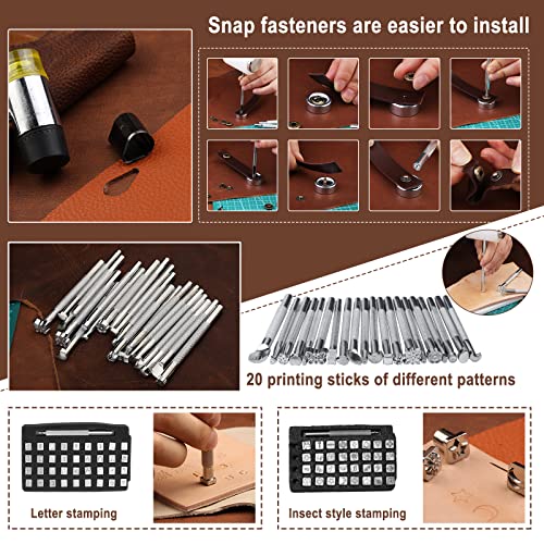 628Pcs Leather Working Tooling Set for Beginners, Starter Leather Working and Tool Supplies with Leather Pony, Tooling Box, Punch Tools, Sewing Tikjiua