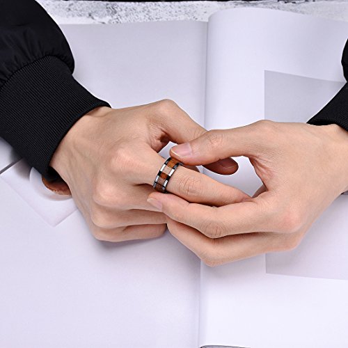 King Will NATURE 8mm Black Koa Wood Ceramic Ring Wedding Band Polished Finish Comfort Fit Flat Style10.5 King Will