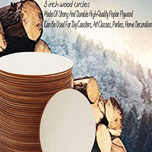 WLIANG 50 Pcs 3 Inch Wood Circles for Crafts, Unfinished Blank Wooden Circles Round Disc Cutouts for DIY, Painting, Staining, Christmas, Coasters WLIANG