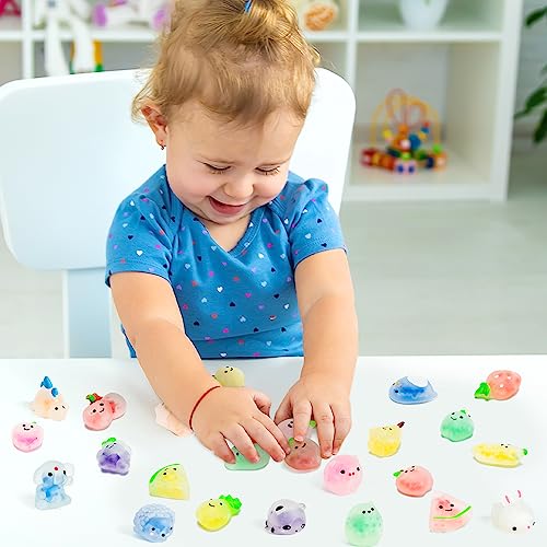 WATINC 24pcs Mini Squeeze Stress Balls, Fruit Animal Fidget Toys Party Favors for Kids, Sensory Stress Relief Squeeze Toy with Water Beads, Cute WATINC