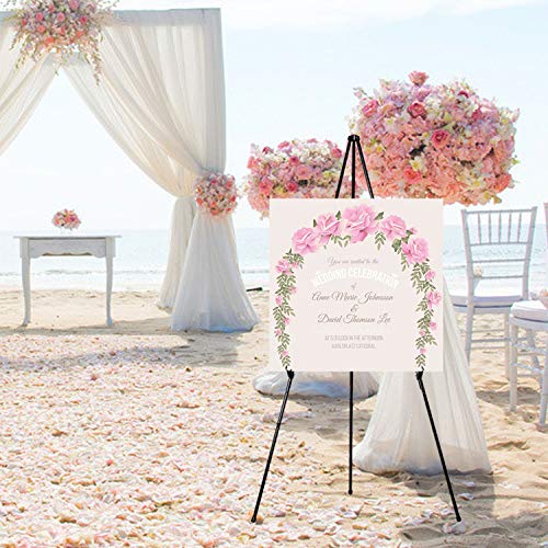 REALWAY 63" Folding Easel Stand for Display,Adjustable Floor Poster Easel for Arts,Pictures,Paintings,Telescoping Black Metal Easel Fit for Signs at REALWAY