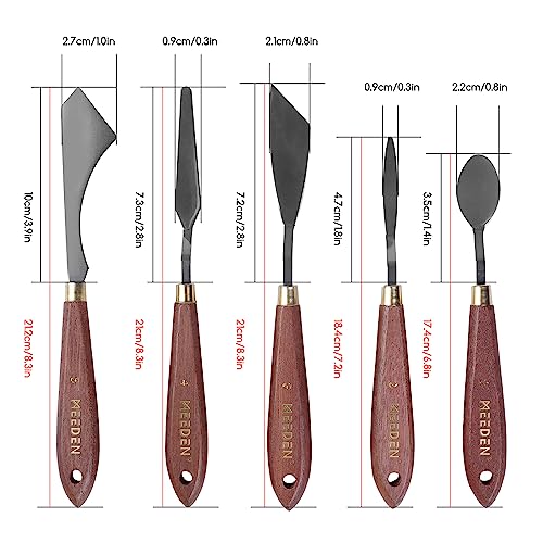 MEEDEN 5 Pieces Painting Knife Set Versatile Stainless Steel Spatula Palette Knife Oil Painting Accessories Mixing Scraper for Oil, Paint Color MEEDEN