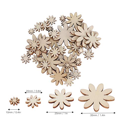 250Pcs Wooden Flowers Wood Cutout Flower Shape Unfinished Wooden Flower Slices with Mixed Sizes for Christmas Wedding Party DIY Crafts Decor TOPINCN