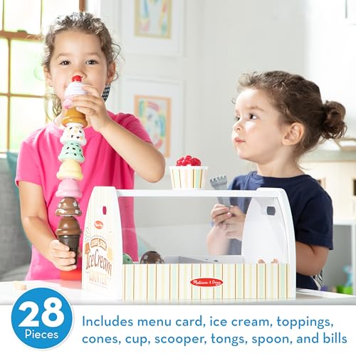 Melissa & Doug Wooden Scoop and Serve Ice Cream Counter (28 pcs) - Play Food and Accessories - Pretend Food Toys, Ice Cream Shop Toys For Kids Ages Melissa & Doug