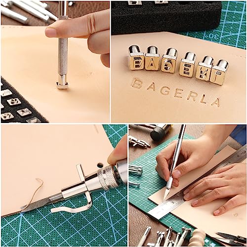 273 Pieces Leather Working Tools and Supplies with Leather Tool Box Cutting Mat Hammer Stamping Tools Needles Snaps and Rivets Kit Perfect for BAGERLA