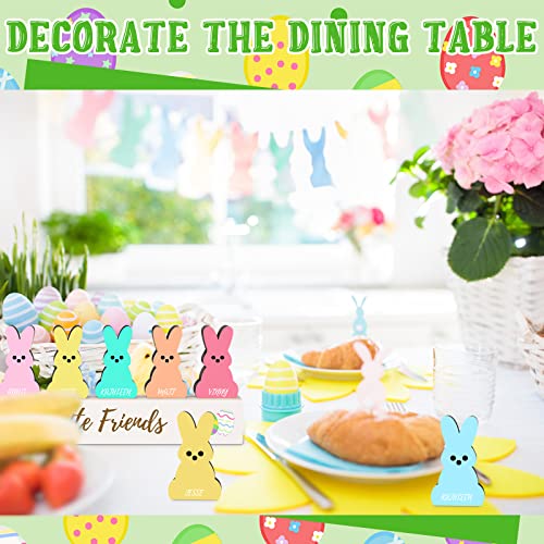 12 Pcs Easter Wood Bunny Cutouts Unfinished Bunny Table Wooden Sign Easter Tabletop Decoration Rabbit Shaped Blank Wooden Signs with 1 Base for Marsui