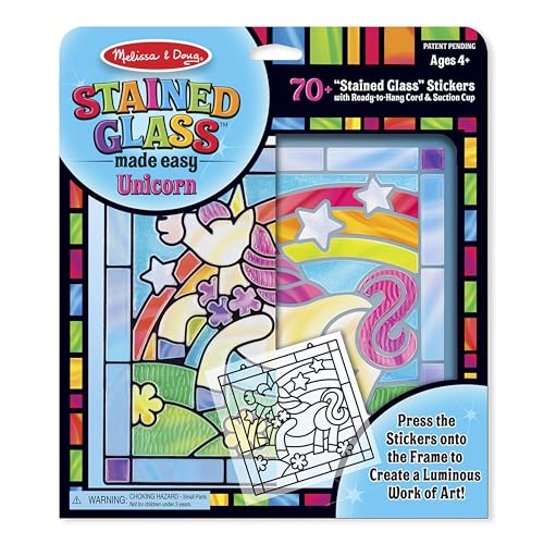 Melissa & Doug Stained Glass Made Easy Craft Kit - Unicorn - Kids Sticker Stained Glass Craft Kit; Unicorn Crafts For Kids Ages 5+ Melissa & Doug