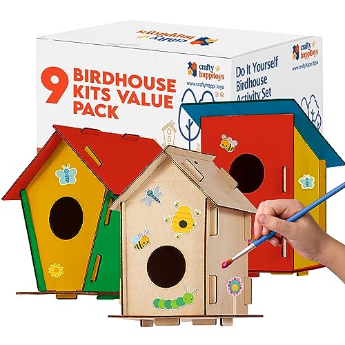 9 DIY Bird House Kits For Children to Build - Wood Birdhouse Kits For Kids to Paint - Unfinished Wood Bird Houses to Paint for Kids - Wood Craft CRAFTY HAPPITOYS