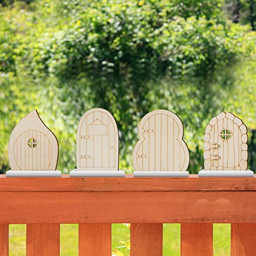 Yulejo 48 Pcs Fairy Door Wooden Garden Doors Craft Mini Window Fairy House DIY Kit Unfinished Miniature Door Unpainted Fairy Window Accessories for Yulejo