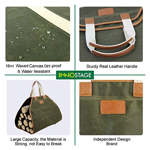 Canvas Log Carrier Bag,Waxed Durable Wood Tote,Fireplace Stove Accessories,Extra Large Firewood Holder with Handles for Camping Best Gifts INNO STAGE