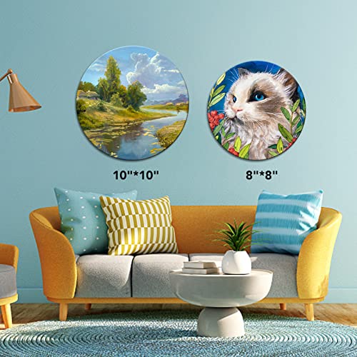 ESRICH Canvases for Painting Blank Cotton Canvas Boards 21Pack with 7 Size 4x4, 5x7, 8x10, 9x12, 11x14,Round Canvas with D8, D10, 3 of Each, Painting ESRICH