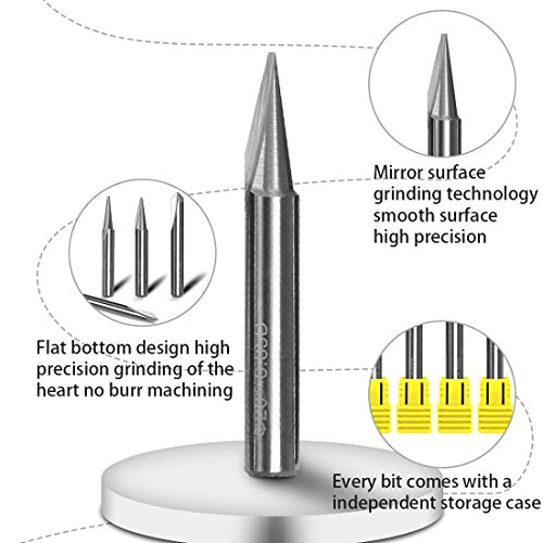 SILIVN Engraving CNC Wood Carving Router Bit 1/4 Shank 15°/20°/60°/90° Engraving Bits, 2 Flutes Straight CNC V-bit Tungsten Steel Marking Conical SILIVN