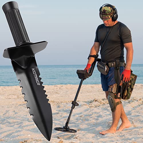 Metal Detector Shovel, Kemaier Heavy Duty Double Serrated Edge Digger, Metal Detecting Digging Tool with Sheath for Belt Mount, Gardening Accessories Kemaier