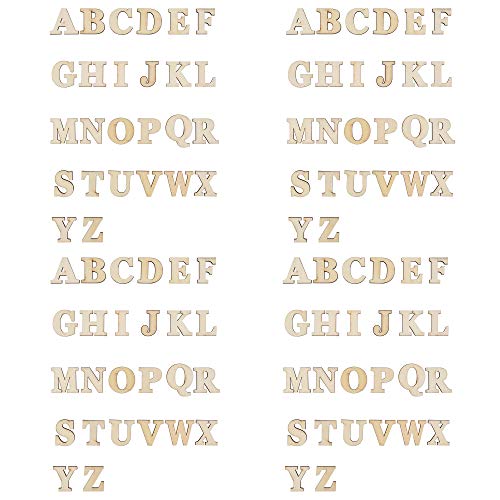 CM 104 PCS Wooden Alphabet Letters Unfinished Wood Sticker for DIY Craft, 26 Letters from A to Z, 4 Sets CM