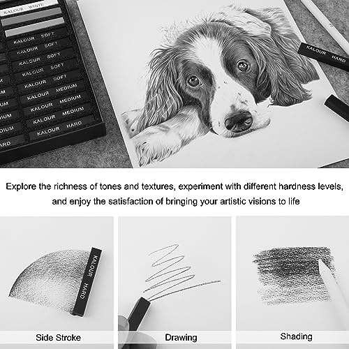 KALOUR 24 Pro Charcoal Drawing Set - Soft,Medium,Hard Charcoal and White Charcoal - Charcol Sticks for Drawing Sketching Shading - Art Supplies Gift KALOUR