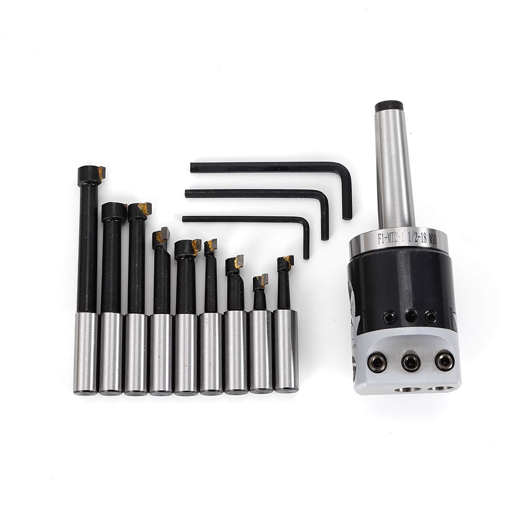 12pcs Precision Boring Head Shank Boring Bar Set F1-12 50mm Boring Head with 9pcs 12mm Boring Bars for CNC Millling Machine Lathe Tool Set HYYKJ-US