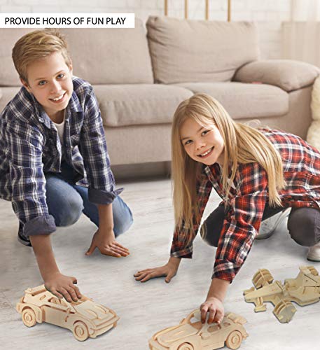 Puzzled Bundle of Cars: F-20, P911, and Race Car Wooden 3D Puzzles Construction Kits - Fun & Educational DIY Racing Toys, Assemble Model Unfinished Puzzled
