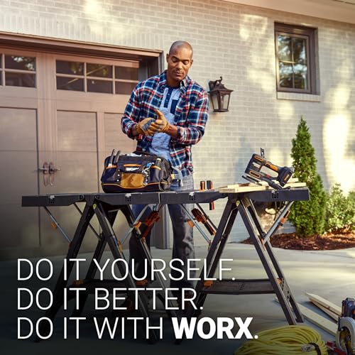 Worx Pegasus 2-in-1 Folding Work Table & Sawhorse, Easy Setup Portable Workbench, 31" W x 25" D x 32" H Lightweight Worktable with Heavy-Duty Load WORX