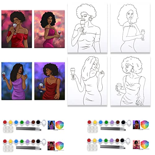 4 Pack Pre Drawn Canvas for Painting for Adults Paint and Sip Party Supplies Canvas Painting Kits Stretched Canvas to Paint Games Ladies Night Chic VALLSIP