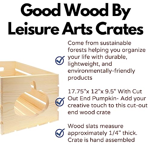 LEISURE ARTS Good Wood Wooden Crate with pumpkin cutout, wood crate unfinished, wood crates for display, wood crates for storage, wooden crates LEISURE ARTS
